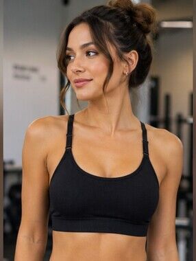 DSG Black Ribbed Scoop Sports Bralette
